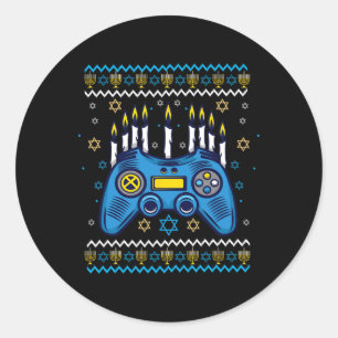 Video Game Controller Hanukkah Menorah Candles Jew Classic Round Sticker