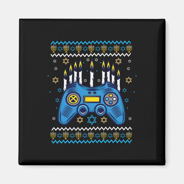 Video Game Controller Hanukkah Menorah Candles Jew Magnet (Front)