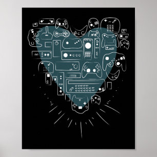 Video Game Controller Heart T Shirt For Gamers And Poster