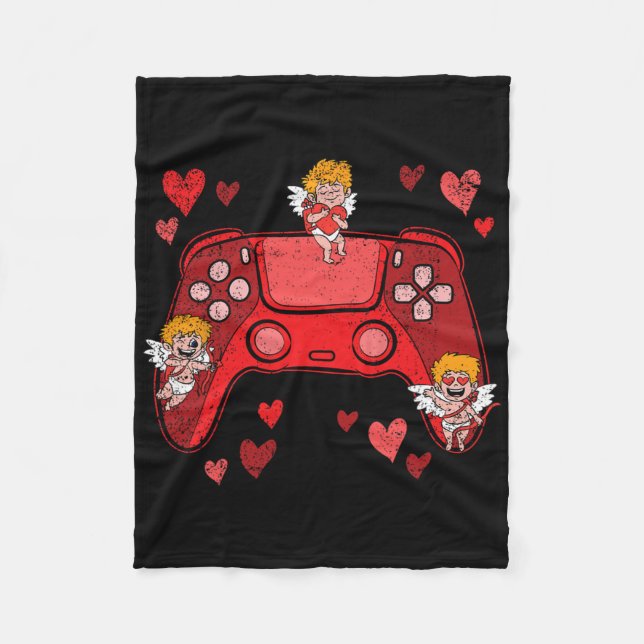 Video-game Controller Heart Valentines Day Cute Ga Fleece Blanket (Front)