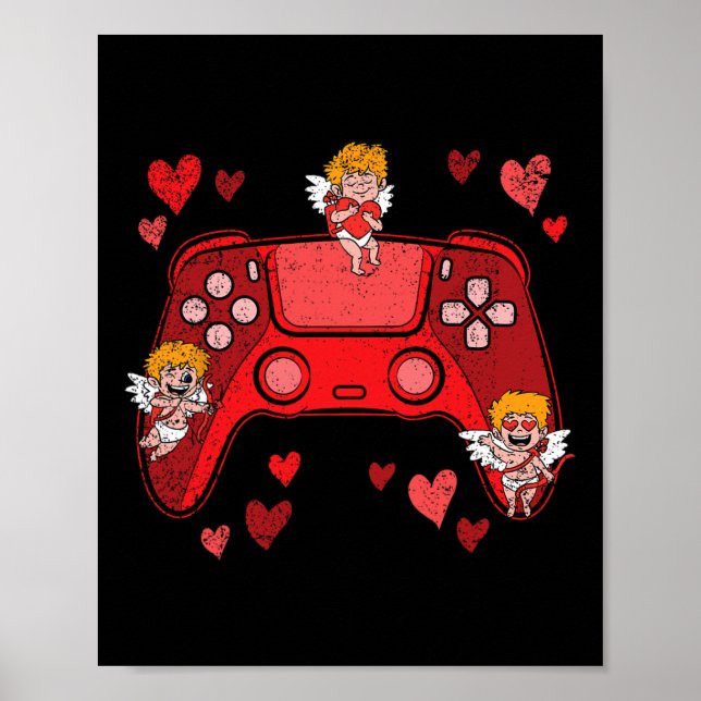 Video-game Controller Heart Valentines Day Cute Ga Poster (Front)