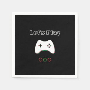 Video Game Controller, Let's Play, Red & Green Art Napkin