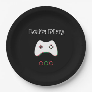 Video Game Controller, Let's Play, Red & Green Art Paper Plate