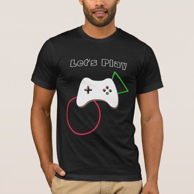Video Game Controller, Let's Play, Red & Green Art T-Shirt (Front)