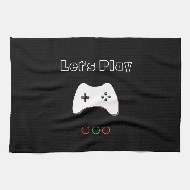 Video Game Controller, Let's Play, Red & Green Art Tea Towel (Horizontal)
