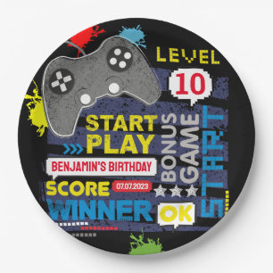 Video Game Controller Level Up Gamer Birthday Paper Plate