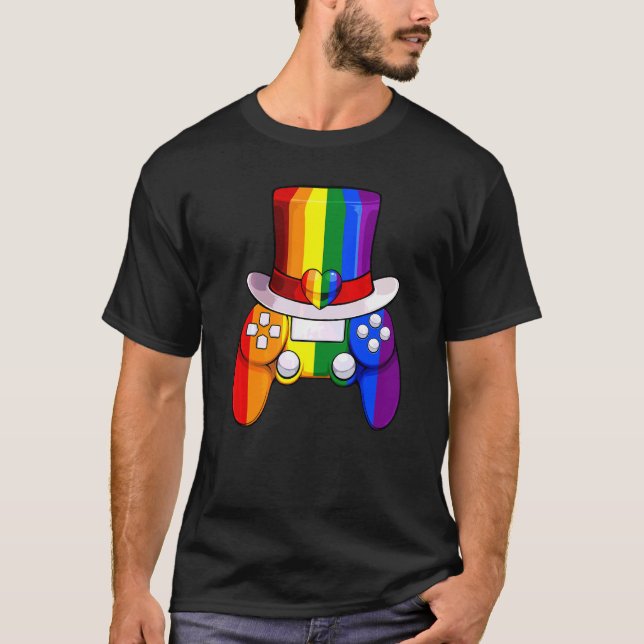 Video Game Controller Lgbt Q Cool Rainbow Flag Gay T-Shirt (Front)