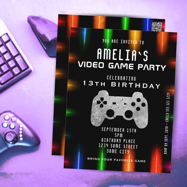 Video Game Controller Neon Gaming Birthday Card (Creator Uploaded)