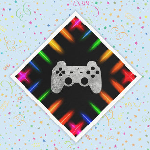 Video Game Controller Neon Gaming Birthday Party Napkin