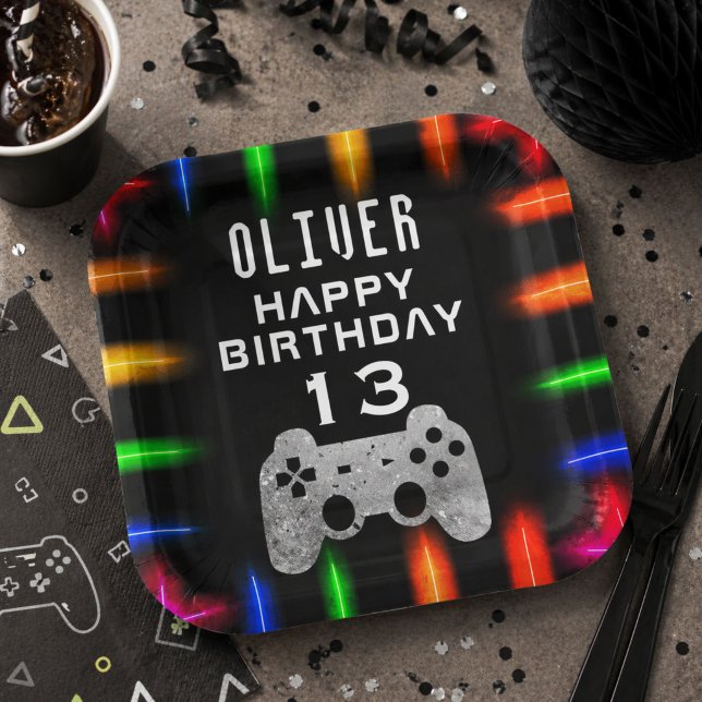 Video Game Controller Neon Gaming Birthday Party  Paper Plate (Creator Uploaded)