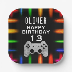 Video Game Controller Neon Gaming Birthday Party  Paper Plate