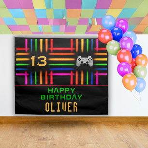 Video Game Controller Neon Gaming Birthday Party Tapestry
