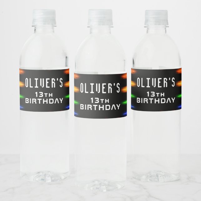 Video Game Controller Neon Gaming Birthday Party Water Bottle Label (Bottles)
