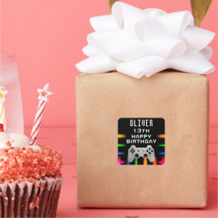 Video Game Controller Neon Gaming Birthday Square Sticker