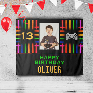 Video Game Controller Neon Photo Birthday Party Tapestry
