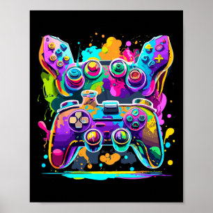 Video Game Controller Paint Drip Colourful Gamers Poster