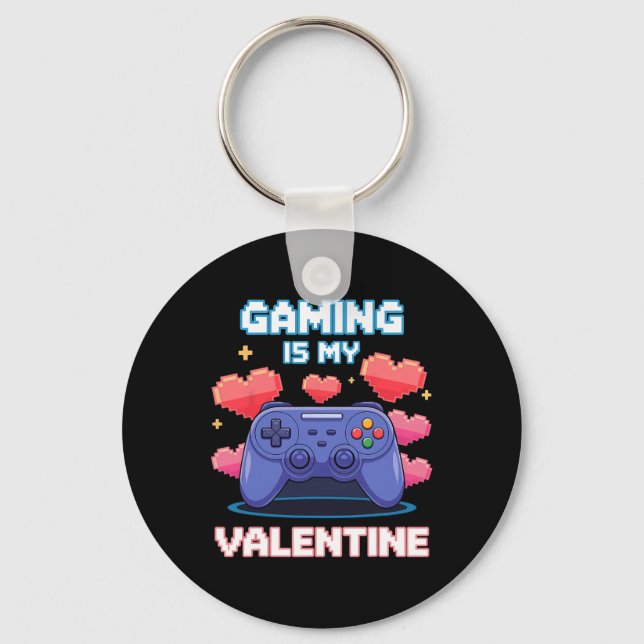 Video Game Controller Pixel Hearts For Valentine's Key Ring (Front)