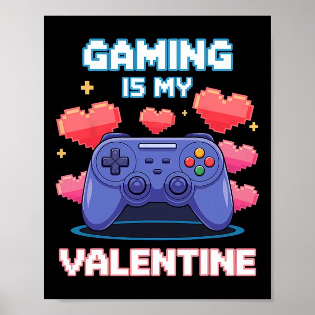 Video Game Controller Pixel Hearts For Valentine's Poster (Front)