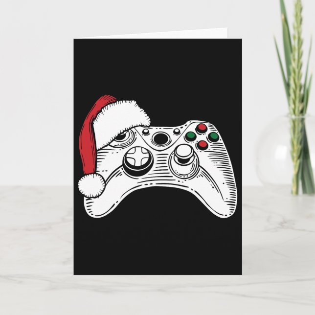 Video-game Controller Santa Hat Christmas Gaming X Card (Front)