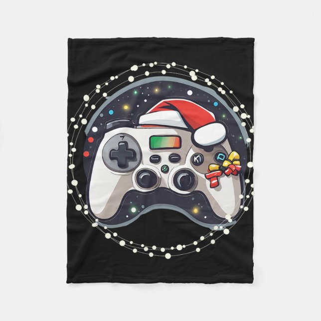 Video Game Controller Santa Hat Christmas Gaming X Fleece Blanket (Front)