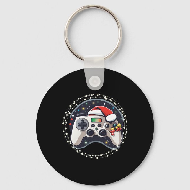 Video Game Controller Santa Hat Christmas Gaming X Key Ring (Front)