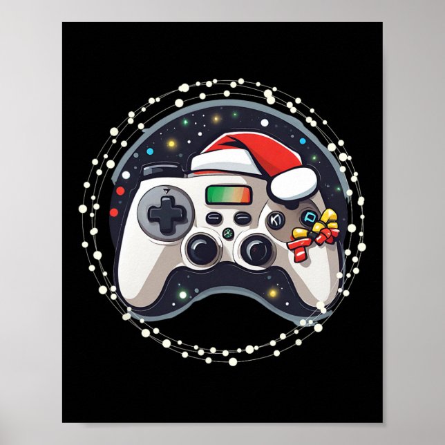 Video Game Controller Santa Hat Christmas Gaming X Poster (Front)