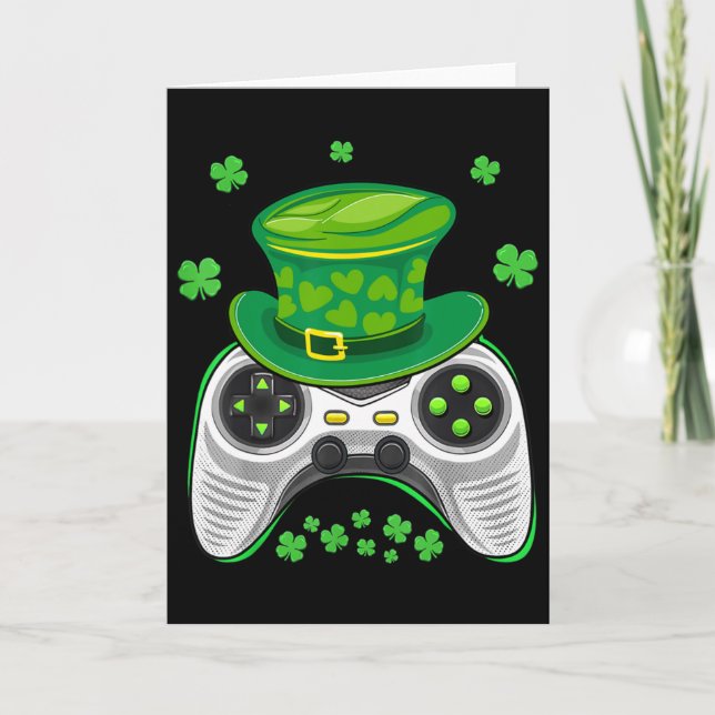 Video Game Controller Shamrock Gamer St Patricks D Card (Front)