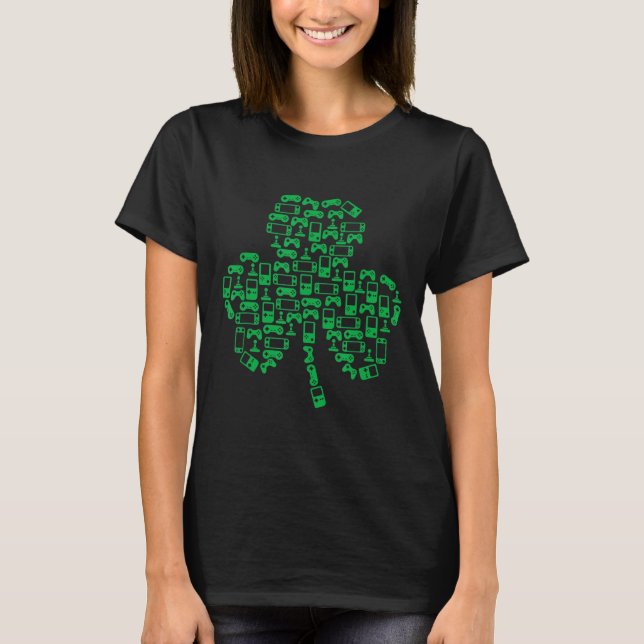 Video Game Controller Shamrock Irish Gamer St Patr T-Shirt (Front)