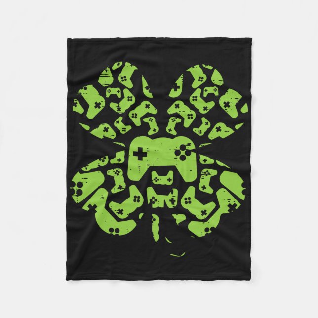 Video Game Controller Shamrock St Patricks Day Boy Fleece Blanket (Front)