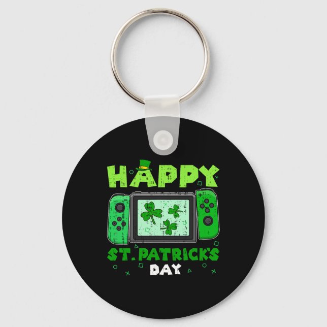 Video Game Controller Shamrock St Patricks Day Gam Key Ring (Front)