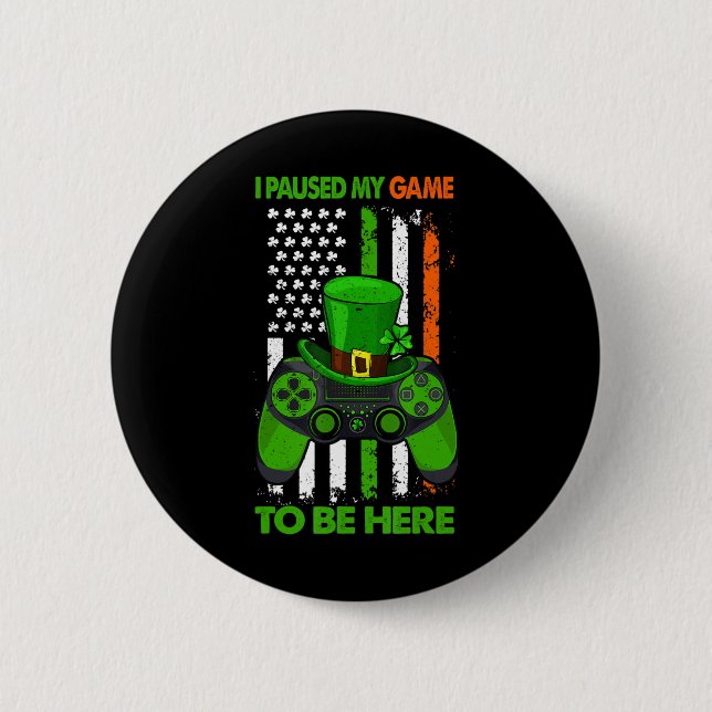 Video Game Controller St Patricks Shamrock Irish F 6 Cm Round Badge (Front)