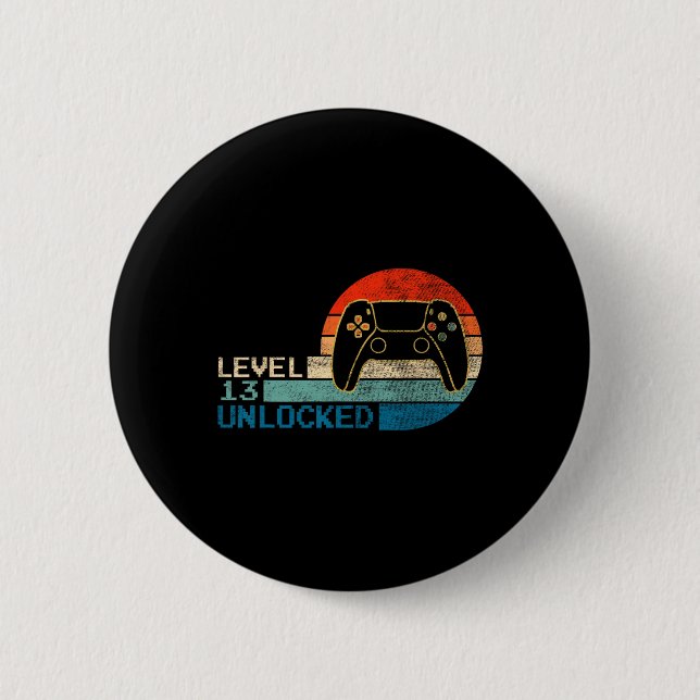 Video Game Controller Unlocked Level 13 Birthday B 6 Cm Round Badge (Front)
