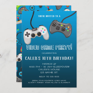 Video Game Controllers Gamer Birthday Party Invitation