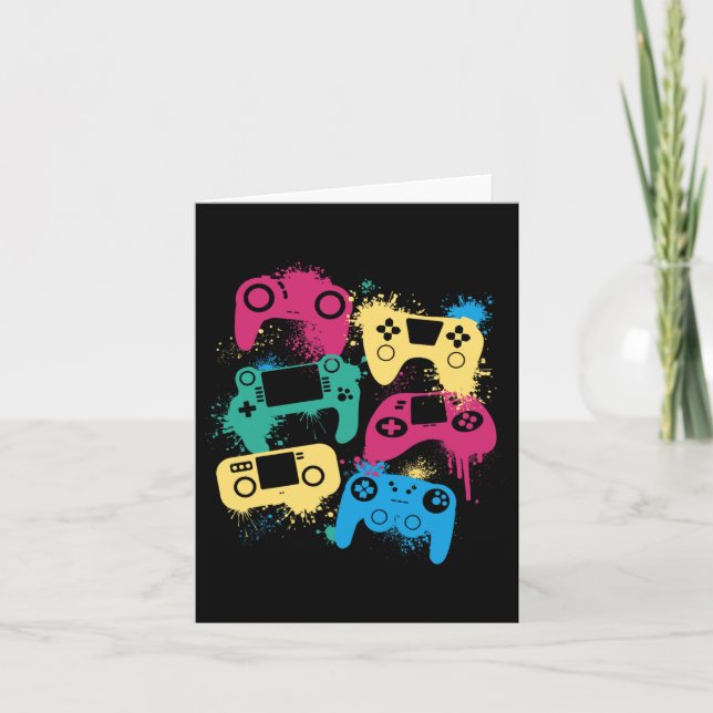 Video Game Controllers Graphic Tee For Gamer Colou Card (Front)