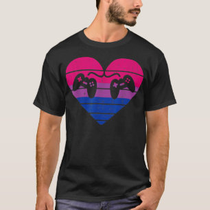 Video Game Controllers Heart Gamer LGBTQ Bisexual T-Shirt