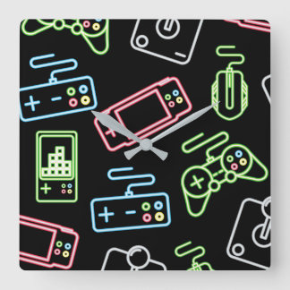 Video Game Controllers Square Wall Clock