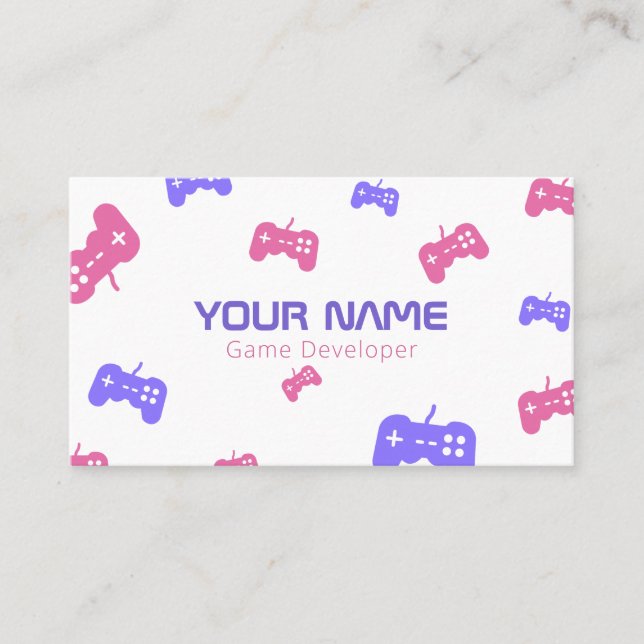 Video Game Developer Tester Console Pink & Purple  Business Card (Front)