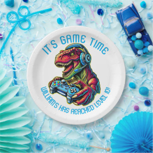 Video Game Dinosaur Gaming Birthday Party Paper Plate
