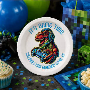 Video Game Dinosaur Gaming Birthday Party Paper Plate
