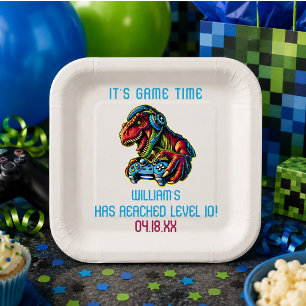 Video Game Dinosaur Gaming Birthday Party Paper Plate