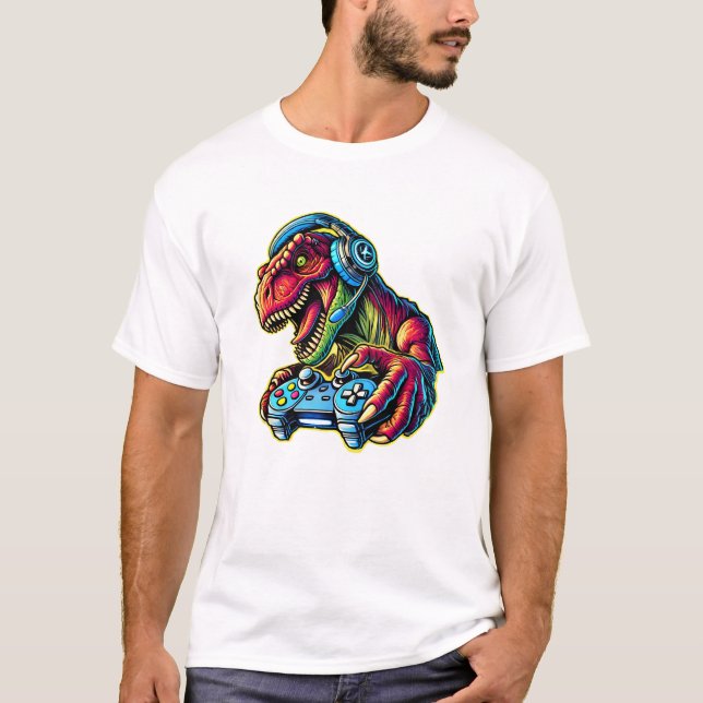 Video Game Dinosaur Gaming Birthday Party T-Shirt (Front)