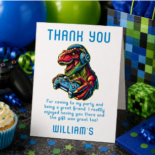 Video Game Dinosaur Gaming Birthday Party Thank You Card