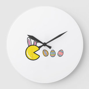 Video Game Eating Easter Eggs Retro Gamer Men Boys Large Clock
