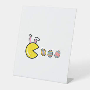 Video Game Eating Easter Eggs Retro Gamer Men Boys Pedestal Sign