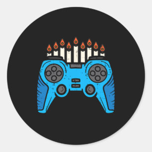Video Game Gamer Hanukkah Chanukah Men Boy Youth K Classic Round Sticker