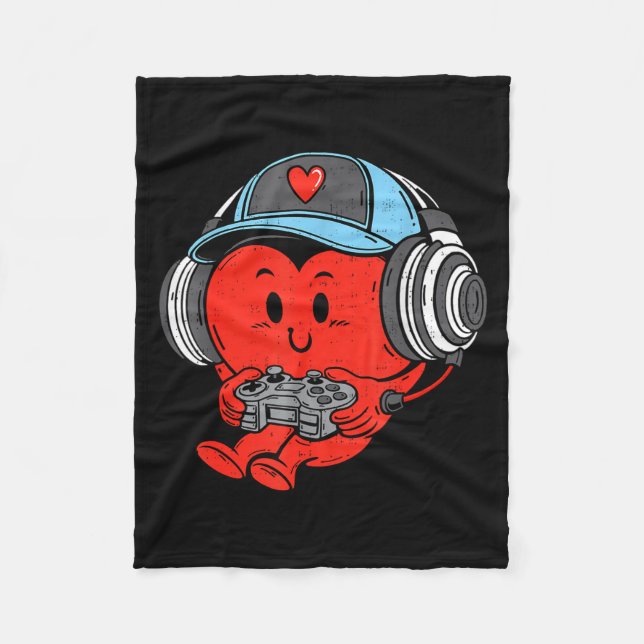 Video Game Gamer Heart Valentines Day Gaming Boys  Fleece Blanket (Front)