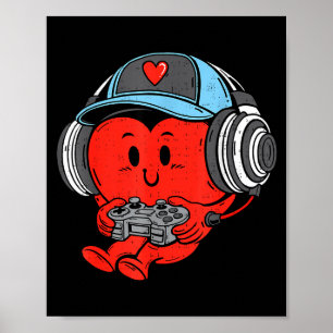 Video Game Gamer Heart Valentines Day Gaming Boys Poster