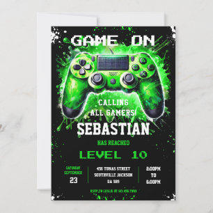 Video Game Gaming Party Gamer Boy Birthday Invitation
