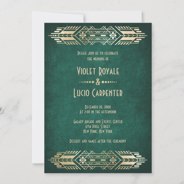 Video Game Geek Green Wedding Invitation (Front)