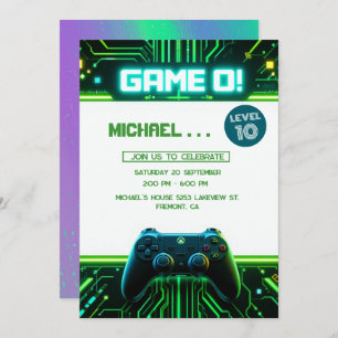 Video Game Green Kids Birthday Party Invitation